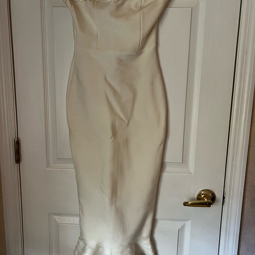 House of CB Cream Strapless Midi Dress